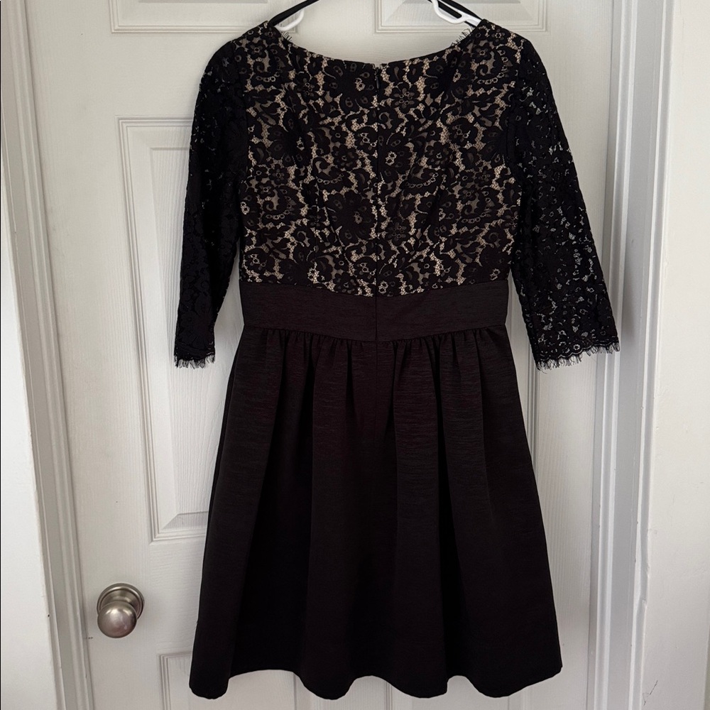 Eliza J Black Eyelash Lace and Faille Fit and Flare Cocktail Dress - Picture 2 of 6